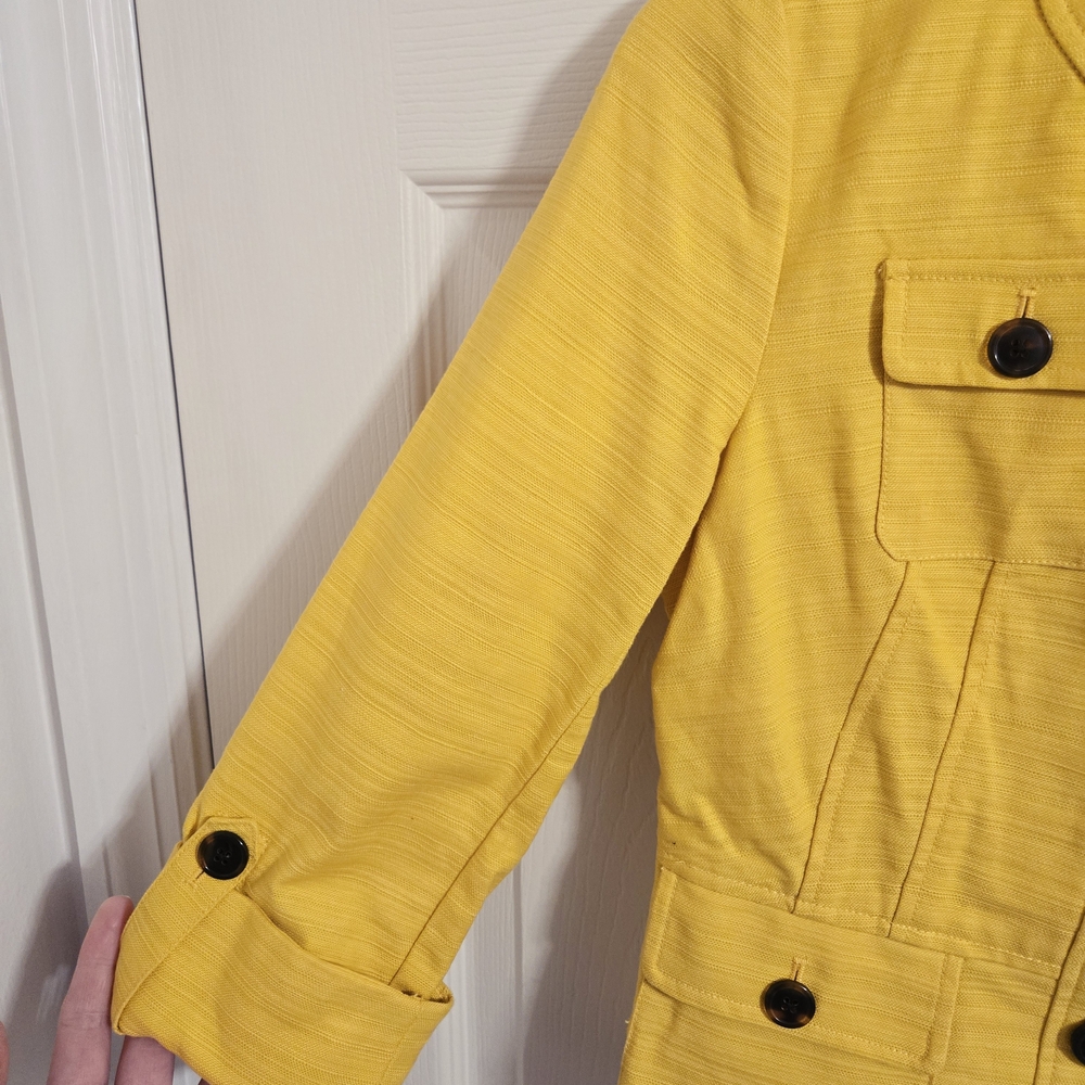 Jones New York Bright Yellow Button Front Fitted Cotton Jacket Size PP - Picture 5 of 8